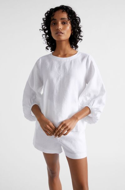 Maximize T-Shirts & Tops Women Core Linen Balloon Sleeve Top Whisper White